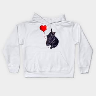 Bunny Rabbits newest Valentine Cute Ebony Lionhead bunny Rabbit love heart balloon. Valentines Day rabbit Kids Hoodie